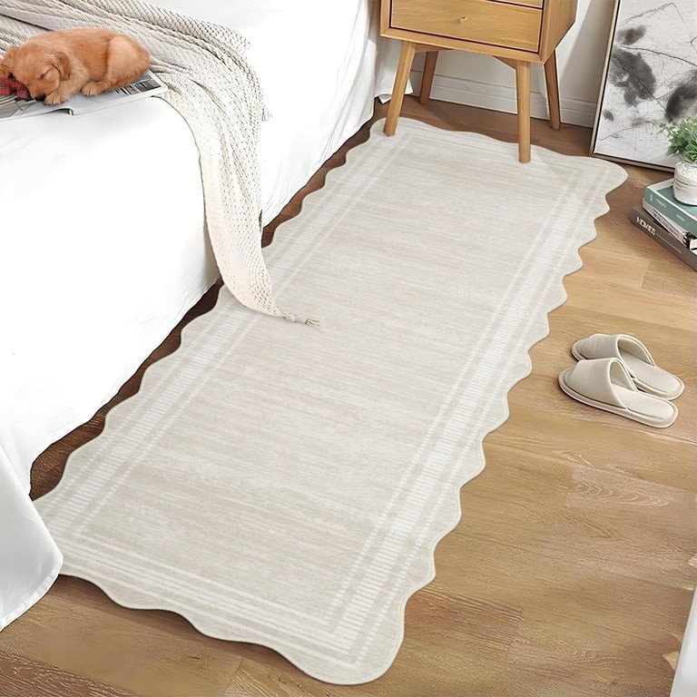 Washable Runner Rug 2x6 Modern Solid Scalloped Kitchen Runner Mat Minimalist Plain Long Runner Ru... | Walmart (US)