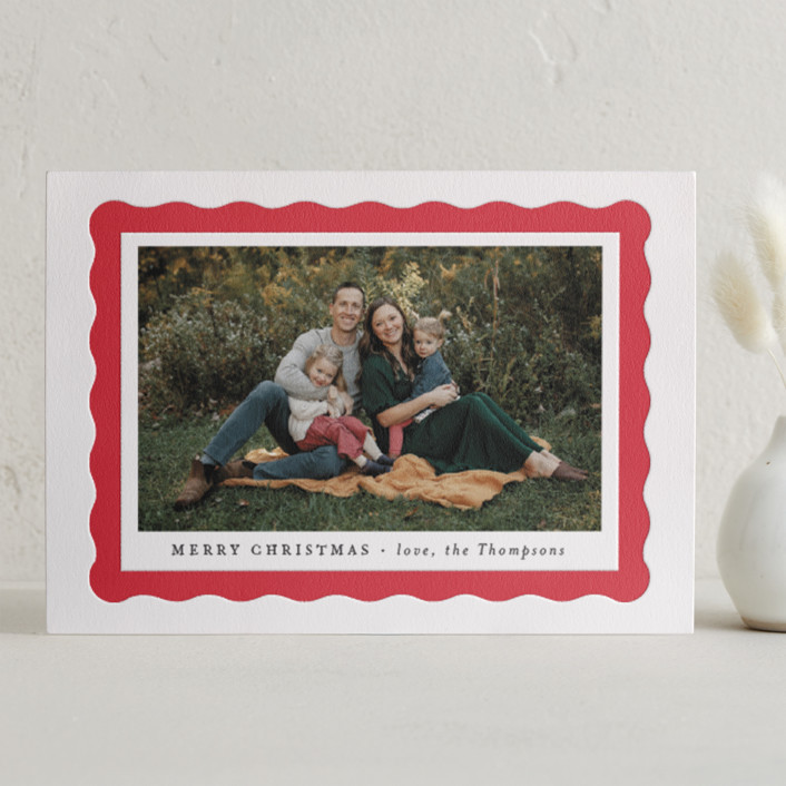 "scallop edge" - Customizable Letterpress Holiday Photo Cards in Red by Sara Hicks Malone. | Minted