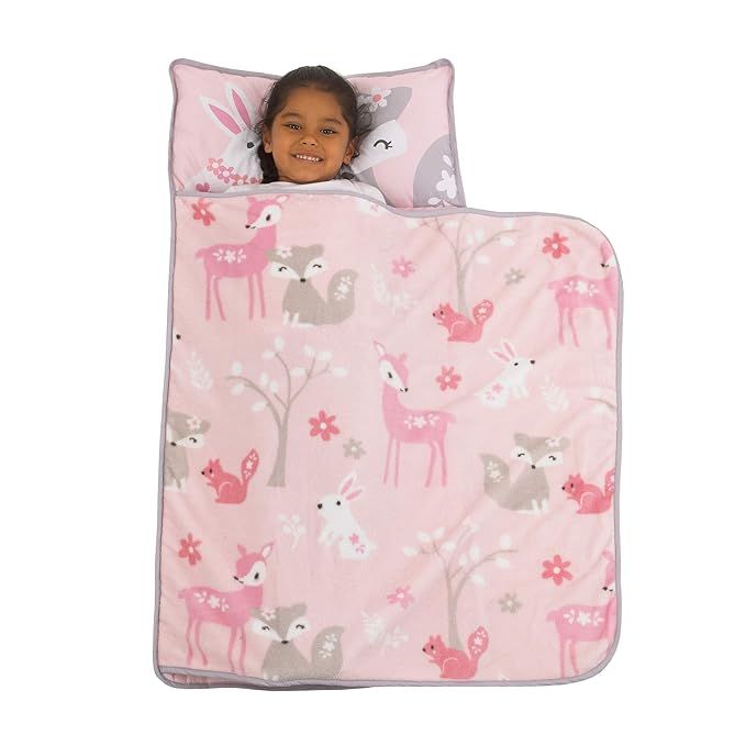 Everything Kids Pink & Grey Fox Toddler Nap Mat with Pillow & Blanket, Pink, Grey, White, Rose | Amazon (US)