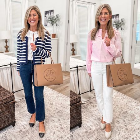 Work outfits with jeans

Dark denim- 23P (recommend going down one size) This wash is on sale for $99
White top- xs (runs big, go down one size)
Cardigan jacket- xs (tts)
Flats- 5.5 tts

White jeans- 24 reg (also come in petite)
Pink top- xs (runs big, go down one size)
Espadrille wedges- 5.5 (go up at least 1/2 size)

Work outfits, spring workwear, jeans, white jeans

#LTKworkwear #LTKsalealert #LTKSeasonal