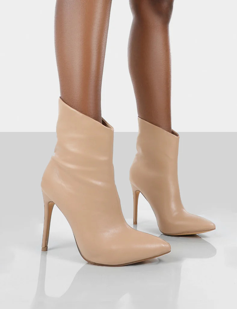 Quinn Nude Patent Heeled Stiletto Ankle Boots | Public Desire (US & CA)