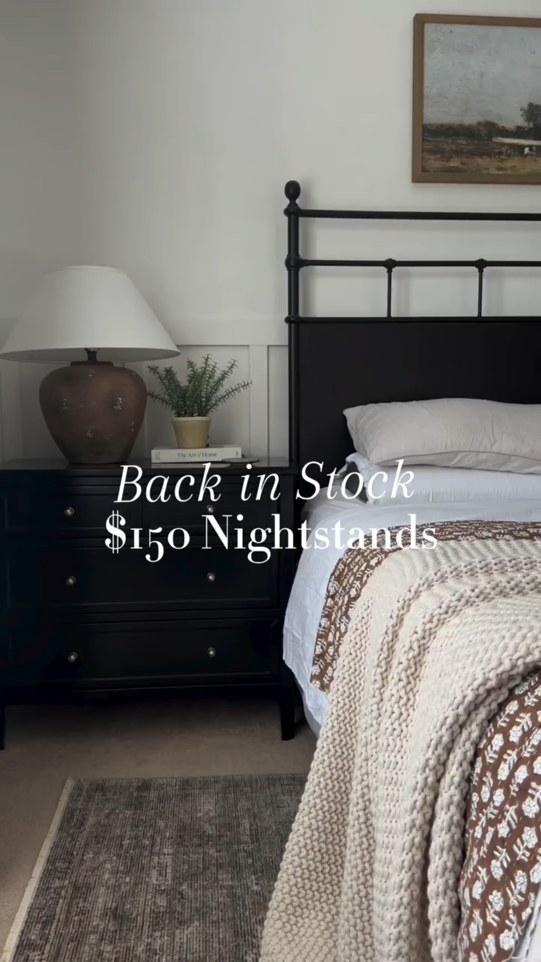When searching for nightstands, they all broke the bank. Except these $150 ones! 🥹 Nothing better than feeling like you beat the system. 😂

On another note, Ella got her vaccines today and has a fever. Good thing we get to stay in and give her all the snuggles she needs right now!💕
.
.
#budgetfriendlydecor #affordablehomedecor  #stylewithme #dailyreels #reelsinstagram #homeinspo #reelitfeelit #interiorinspiration #designonadime #designonabudget #budgetfriendly #homedecor #boujieonabudget #makehomeyours #smmakelifebeautiful
#howedwell #howyouhome #myneutralhome #dailydecordose #ａｅｓｔｈｅｔｉｃ @twopagescurtains @lightopia_ @loloirugs