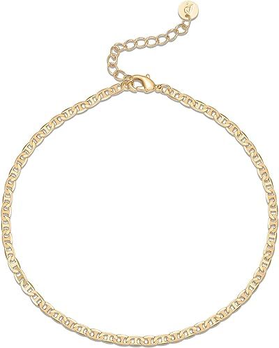 PAVOI 14K Gold Plated Charm Link Flat Gold Anklets for Women | Amazon (US)