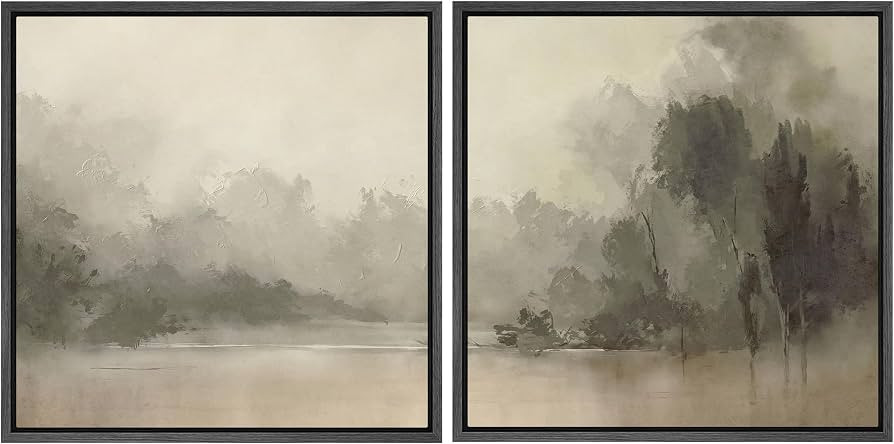 SIGNFORD Framed Canvas Print Wall Art Set Mystic River Fog Waterfront Nature Illustrations Modern... | Amazon (US)