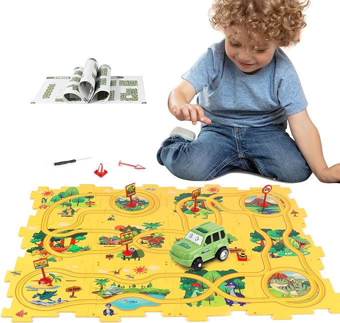 Plastic Floor Puzzles for Kids Ages 3-5, Puzzle Track Car Play Set, Educational Montessori Toys f... | Amazon (US)