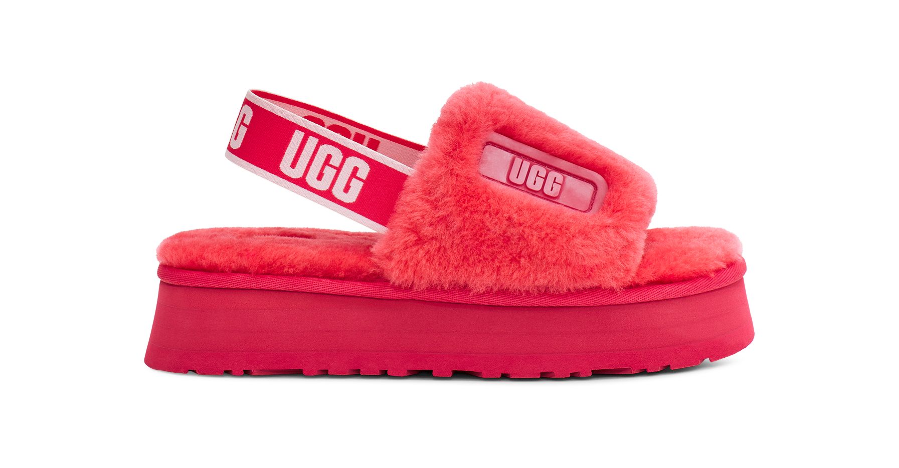UGG Women's Disco Slide Sheepskin Slippers in Hibiscus Pink, Size 6 | UGG (US)