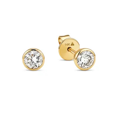 DEVATA Round Bezel Lab Grown Diamond Stud Earrings in 14K Gold at Nordstrom | Nordstrom