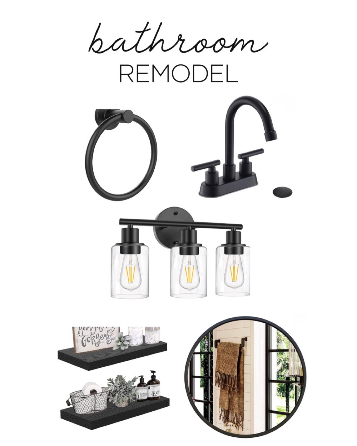 Bathroom remodel inspo🤍 #bathroomremodel #modernhome #blackfixtures #home #homeremodel #lightfixtures #mirrors #sinkfacuet #amazon #amazonhome #homeinspo