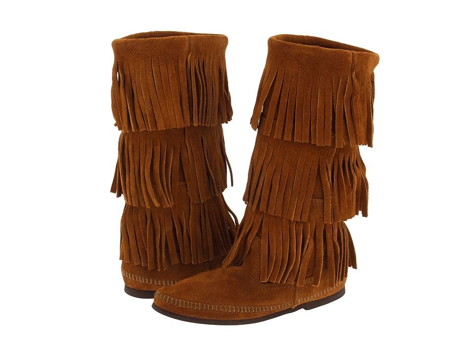 Minnetonka - Calf Hi 3-Layer Fringe Boot (Brown Suede) Women's Pull-on Boots | Zappos