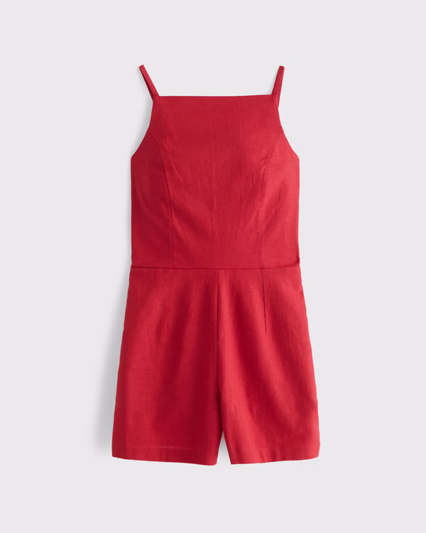 Women's Apron Linen-Blend Romper | Women's Clearance | Abercrombie.com | Abercrombie & Fitch (US)