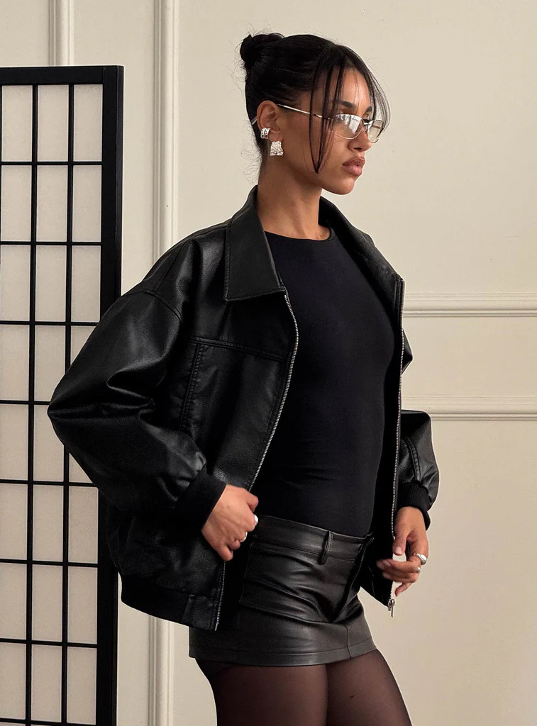 Goldsmith Faux Leather Bomber Jacket Black | Princess Polly US