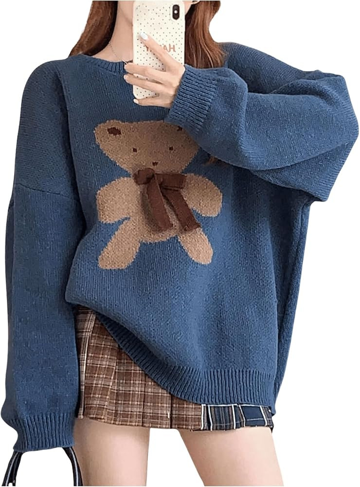 Verdusa Women's Cartoon Oversized Sweater Cute Drop Shoulder Pullover Knit Tops | Amazon (US)