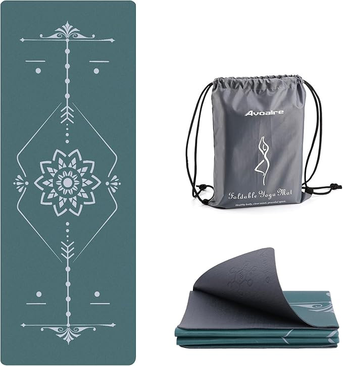 Avoalre Foldable Travel Yoga Mat 1/8” (3mm) Thick, 24"W & 32"W Large Print Pilates Mat with Non... | Amazon (US)