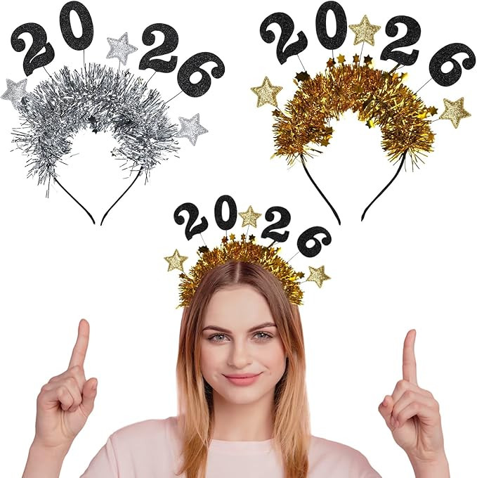 2026 Happy New Year Headband Tiara 2Pcs Gold Silver Glitter Star Party Supplies Eve Celebration H... | Amazon (US)