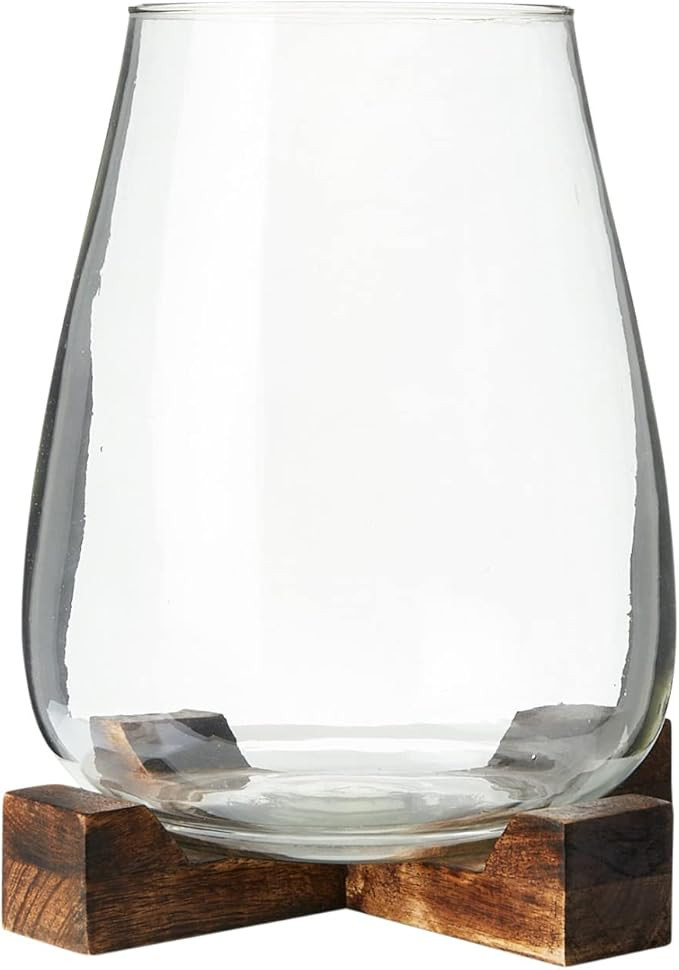 Creative Co-Op Glass Mango Wood Base, Clear and Natural Hurricane | Amazon (US)