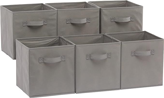 Amazon Basics Collapsible Fabric Storage Cubes Organizer with Handles, Gray - Pack of 6 | Amazon (US)