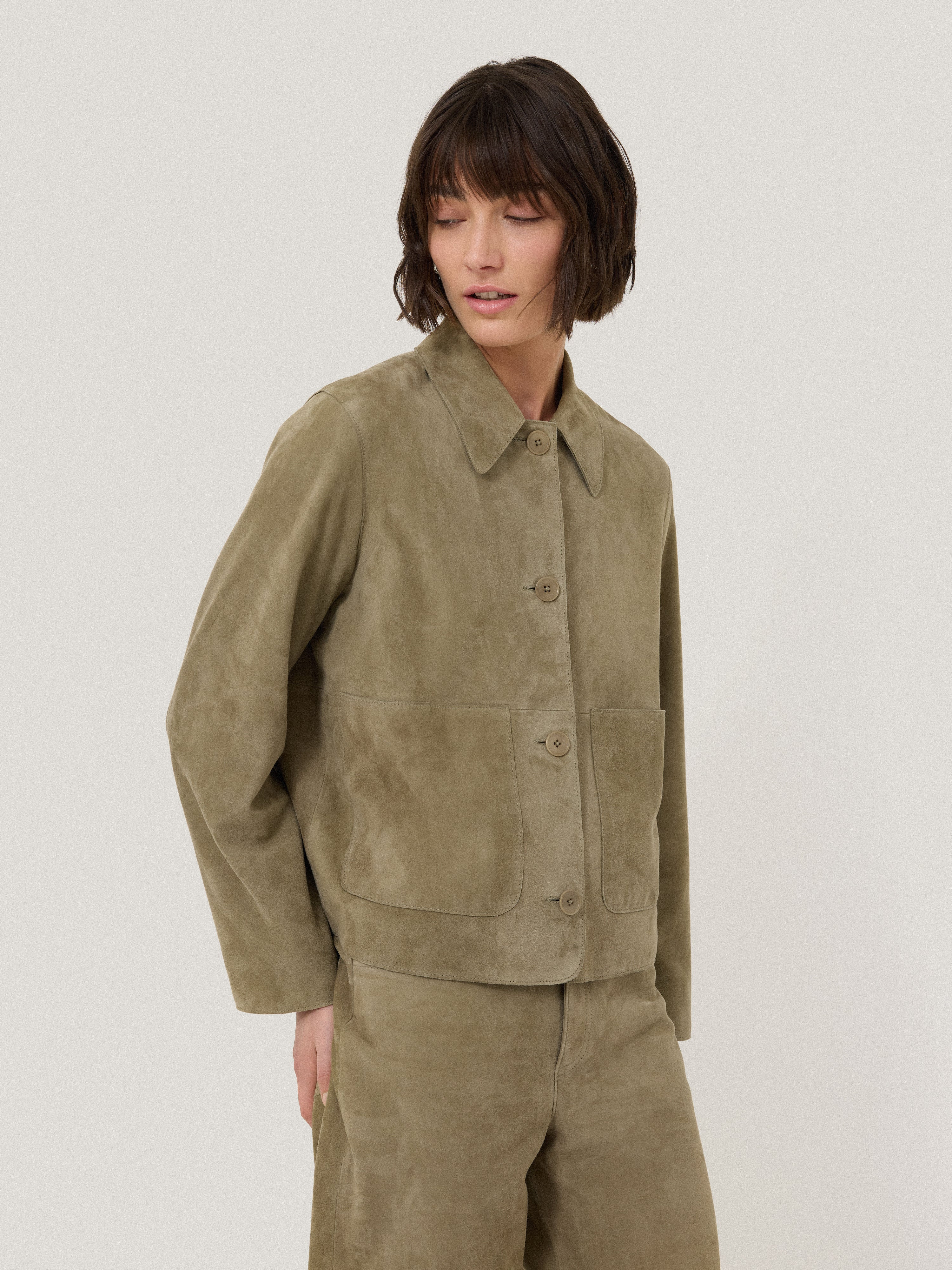 Suede Cropped Jacket | Green | Jigsaw (UK)