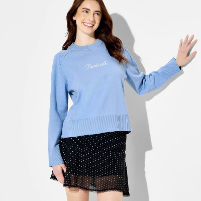 Women's The Devil Wears Prada "That's All" Graphic Pullover Sweater - Sky Blue XXS | Target
