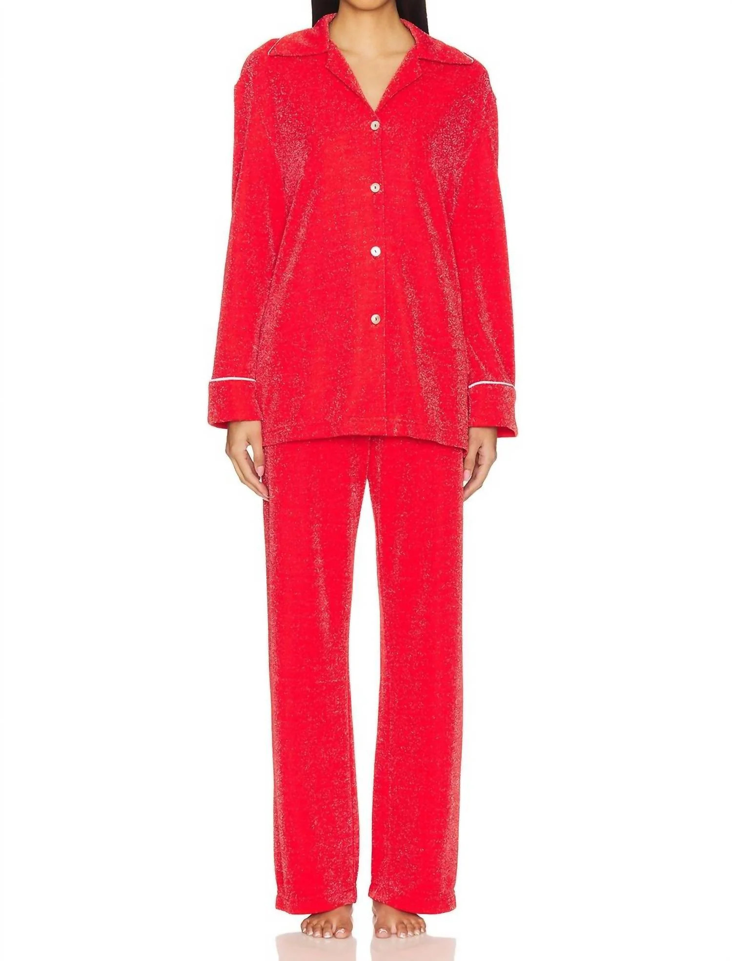 Saturn Lurex Pajama Set In Red | Shop Simon