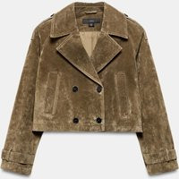 Zara - Cropped Double Breasted 100% Leather Trench - Dark Khaki - Xs - Woman | Zara US