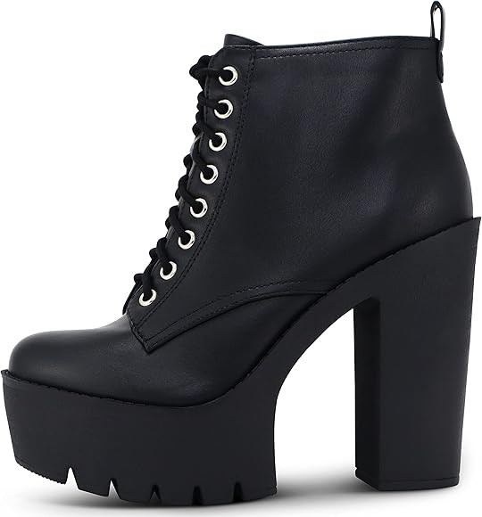 MARCOREPUBLIC Seattle Women's Round Toe Chunky Block High Heels Lace Up High Platform Combat Boots | Amazon (US)