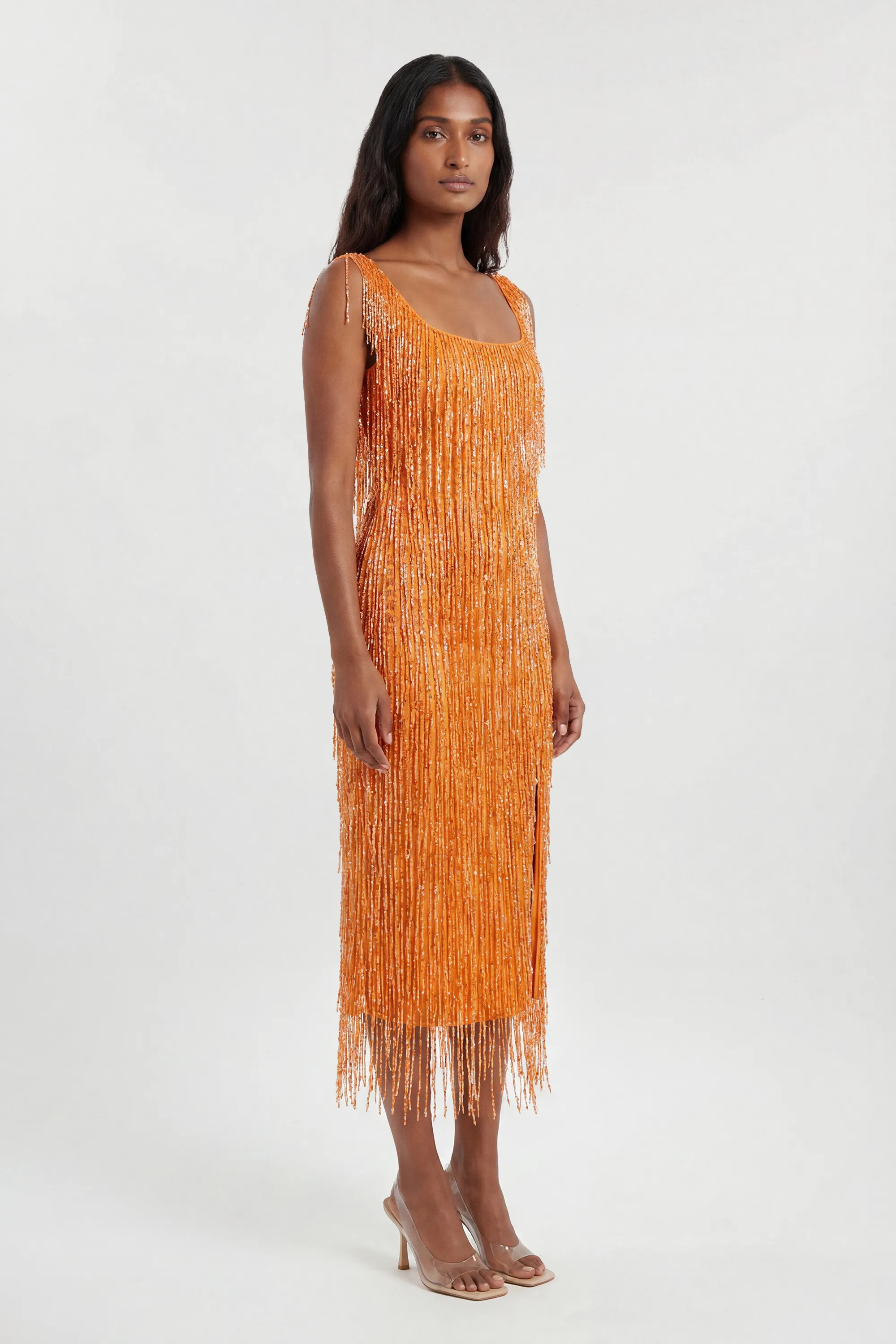 Hand Beaded Tassel Midi Dress | Karen Millen