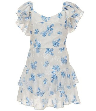 Big Girls Floral Print Short Sleeve V-Waist Ruffle Dress | Dillard's