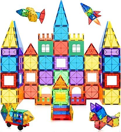 MagHub Magnetic Tiles 65 Piece Set Kids Magnet Toys,Clear 3D Magnetic Building Blocks Set, Magnet... | Amazon (US)