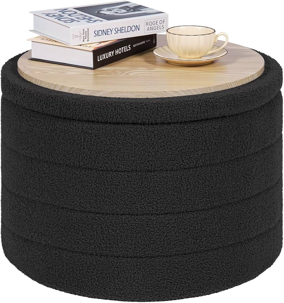 PINPLUS Storage Ottoman,Round Ottoman Sherpa Ottoman Stool with Tray,Boucle Foot Rest Ottoman for... | Amazon (CA)