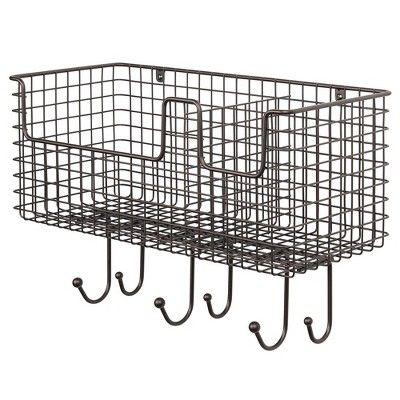 mDesign Metal Storage Organizer Basket with 6 Hooks - Wall Mount | Target