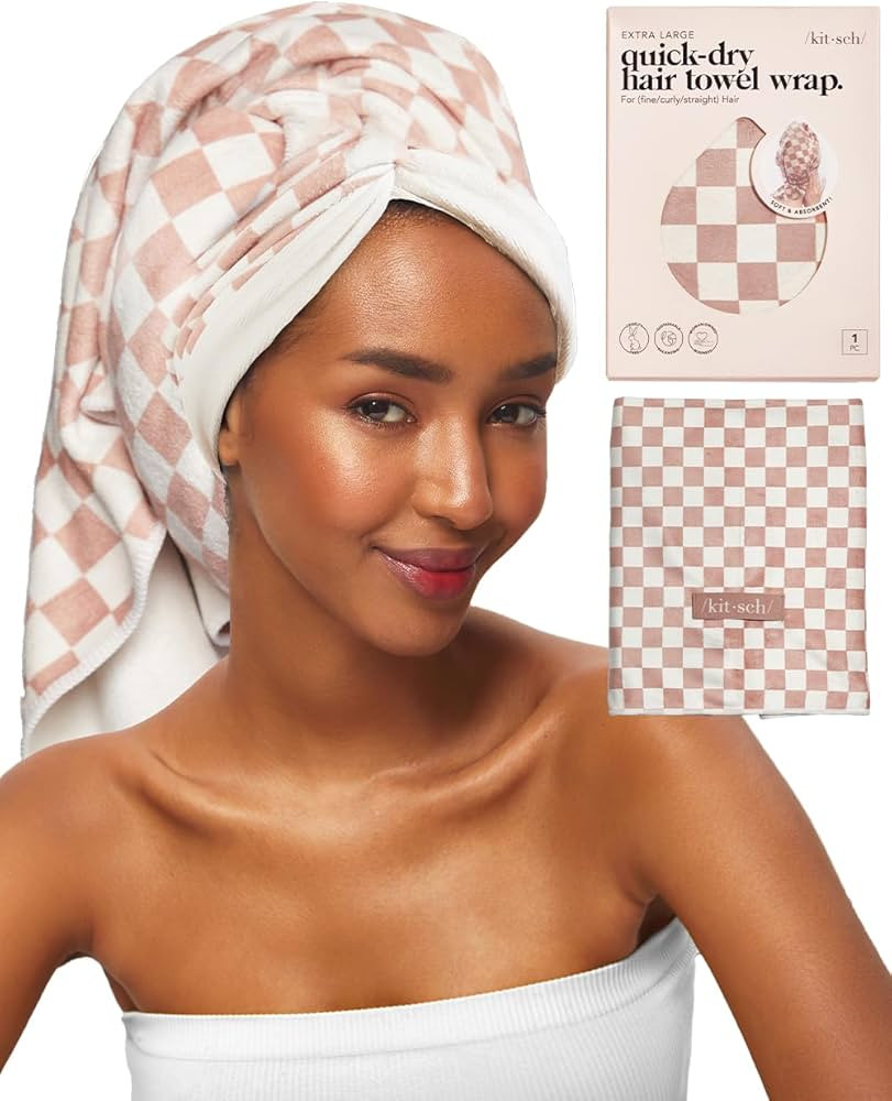 Kitsch XL Microfiber Hair Towel Wrap for Women - Microfiber Towel, Super Absorbent, Quick Dry, An... | Amazon (US)