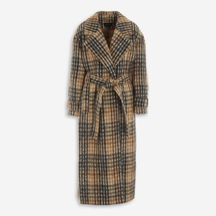 Brown & Black Check Wrap Coat | TK Maxx