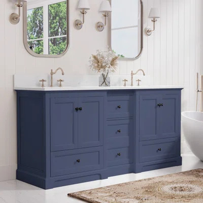 72" Double Bathroom Vanity With Undermount Ceramic Sinks, MDF Cabinet, Soft-Close Drawers, And Marble-Style Countertop | Wayfair North America