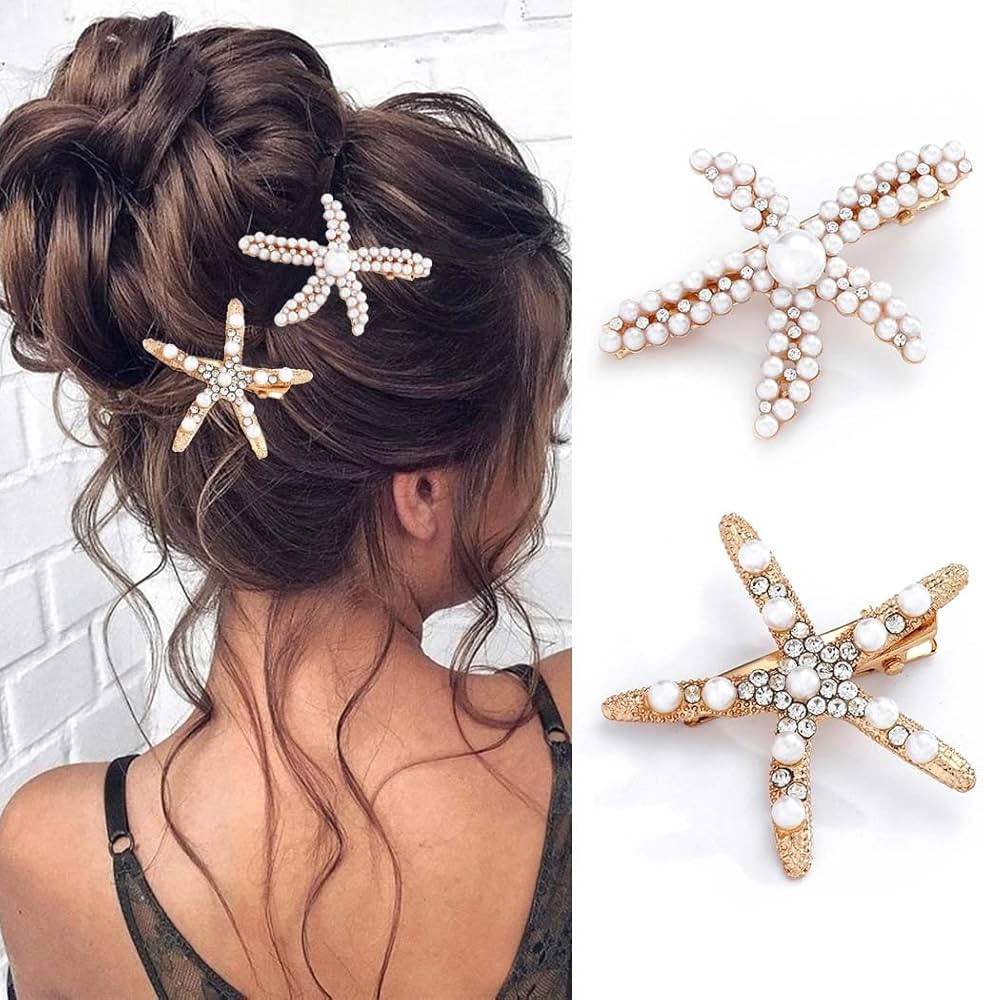 Bartosi Starfish Hair Clips Gold Pearl Hair Barrettes Crystal Hair Pin Bride Wedding Head Pieces ... | Amazon (US)