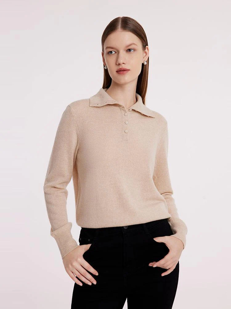 Pure Cashmere Polo Neck Women Sweater | GOELIA