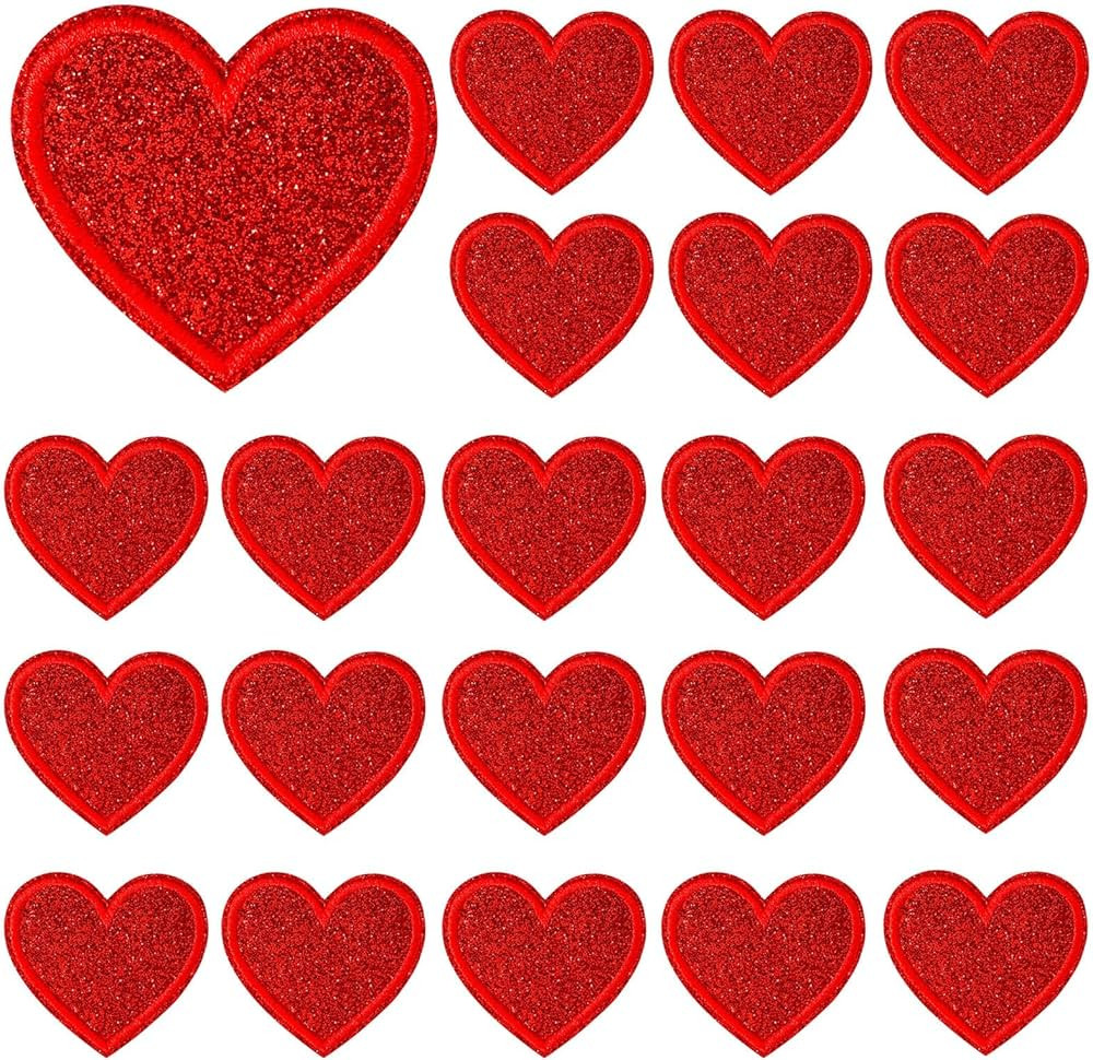 30pcs Glitter Heart Iron on Patches Valentine's Day Clothing Embroidered Colorful Shiny Red Heart... | Amazon (CA)