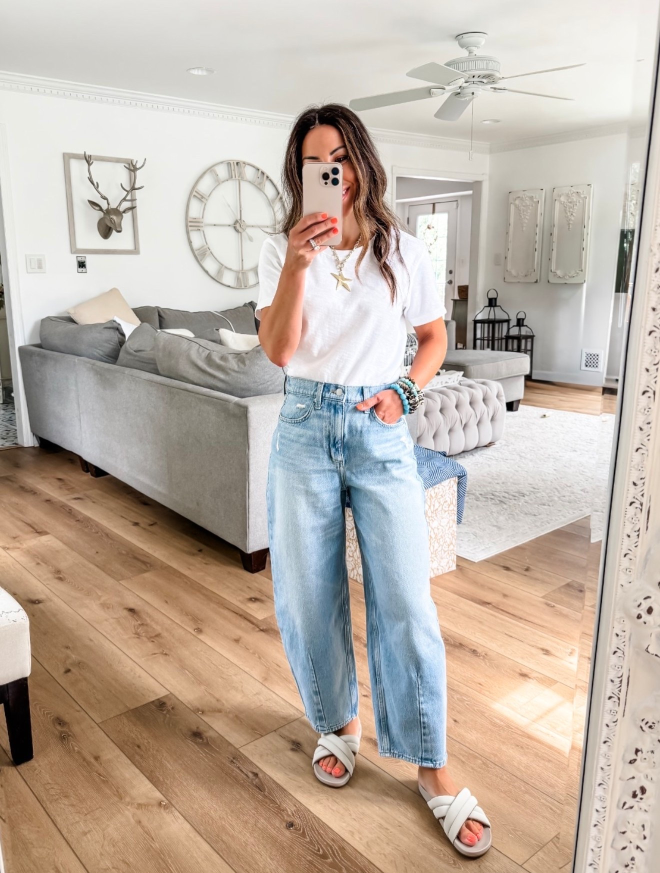 2 short barrel jeans. Small white T-shirt. Target style. Sandals TTS.

#LTKOver40 #LTKPetite