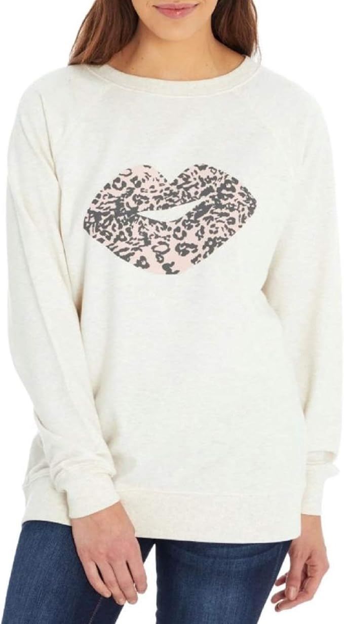 Wildfox Women's Oversized Statement Sweatshirt ~Oatmeal (Lips) | Amazon (US)