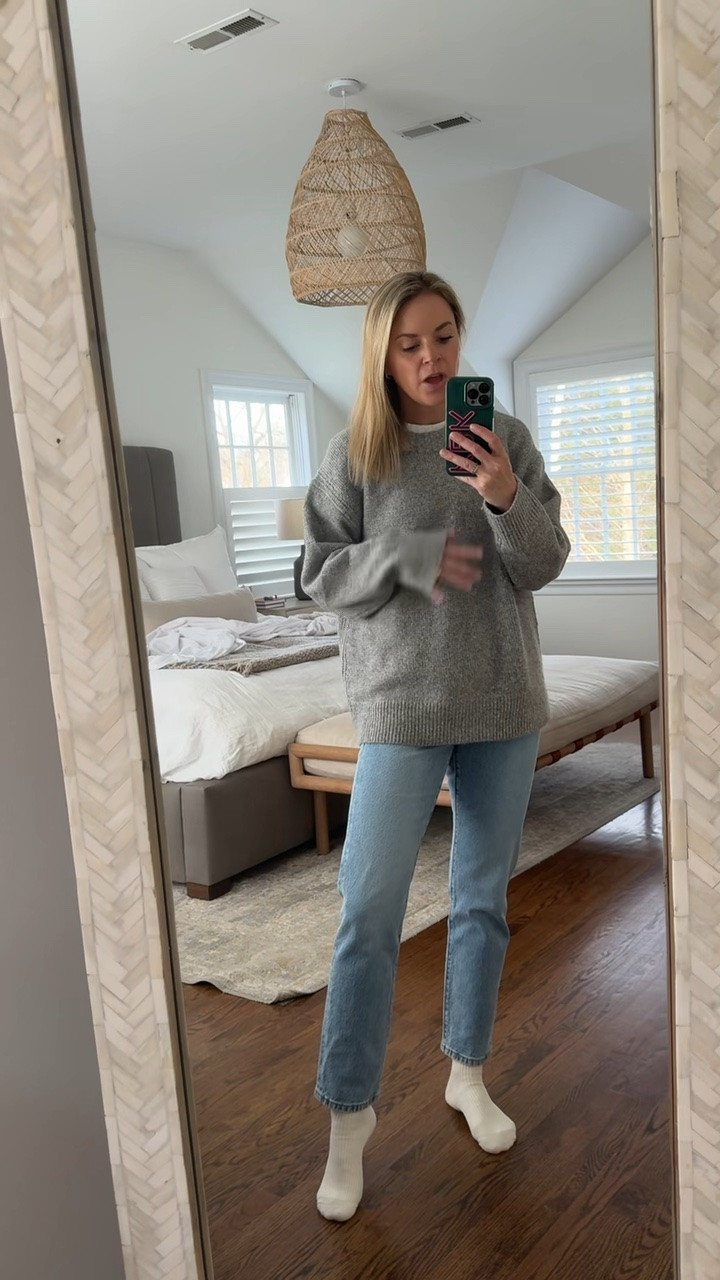 Levi’s 501 original Jeans on sale for under $50! 
-Fit tts! I’m 5’5 wearing the 26x30 in the hollow days light wash. 
-Exact sweater is old Jcrew, but linked similar 
-small tee, tts

#LTKSaleAlert