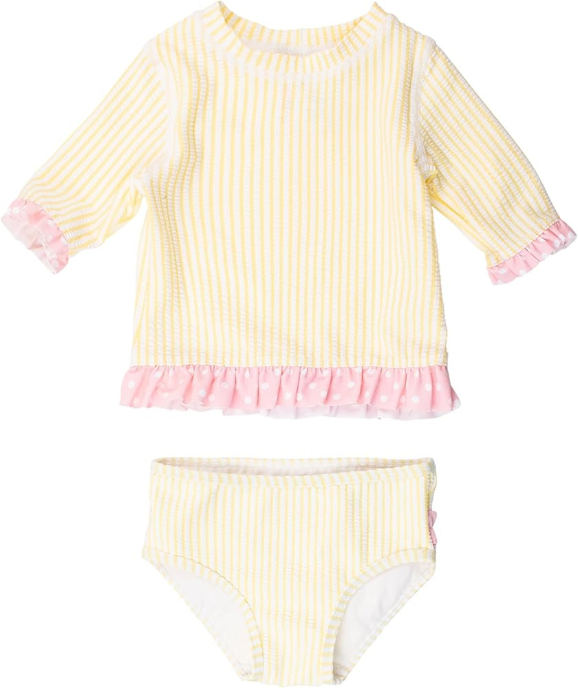 RuffleButts Baby/Toddler Girls UPF50+ Sun Protection Seersucker Short Sleeve Ruffle Rash Guard Bi... | Amazon (US)