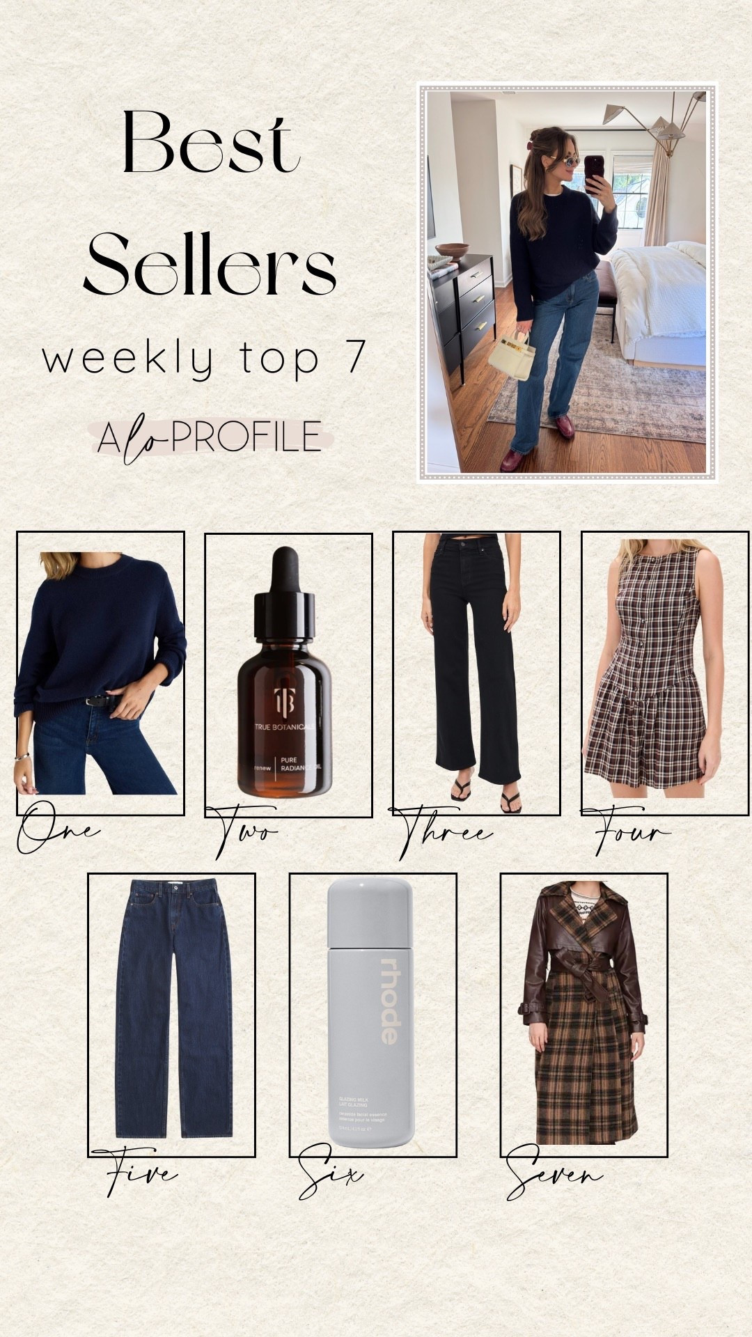 WEEKLY BESTSELLERS✨
1. Fav Sweater
2. Radiance Oil
3. Flare Jeans
4. Plaid Dress 
5. High Rise Jean
6. Lightweight Face Lotion
7. Plaid Trench


#LTKBeauty #LTKootd