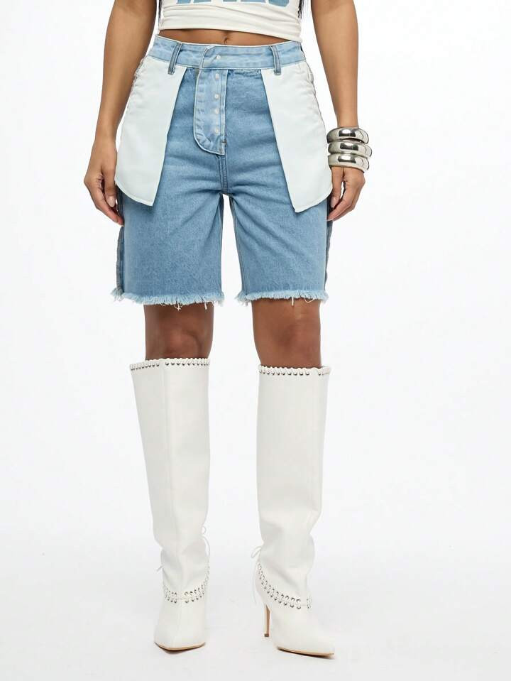 SUMWON WOMEN Inside Out Raw Hem Bermuda Shorts | SHEIN