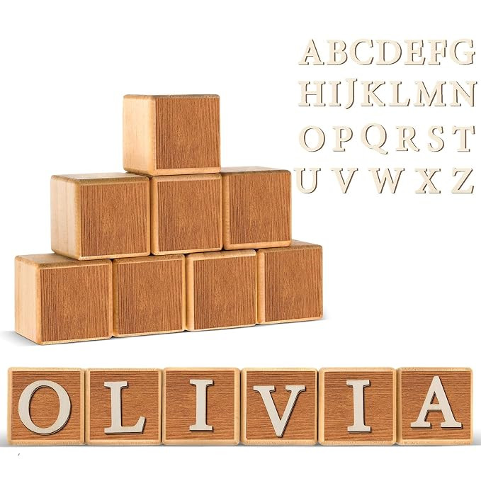 Kigley 8 Pcs Custom Wooden Name Sign 8 Letter Blocks and 78 Wooden Letter Name Wooden Cubes Woode... | Amazon (US)