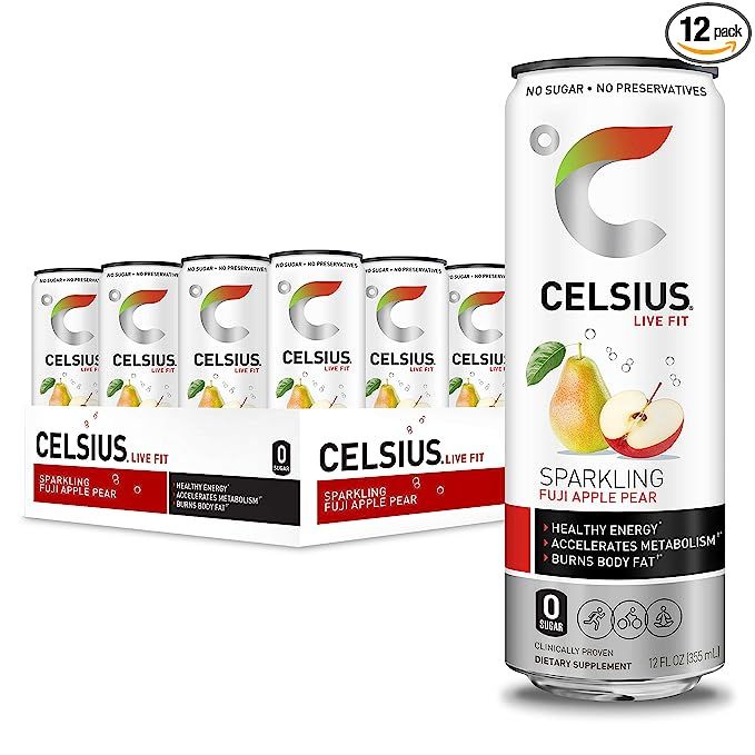 CELSIUS Fitness Energy Drink, Sparkling Fuji Apple Pear 12 Fl Oz (Pack of 12) | Amazon (US)