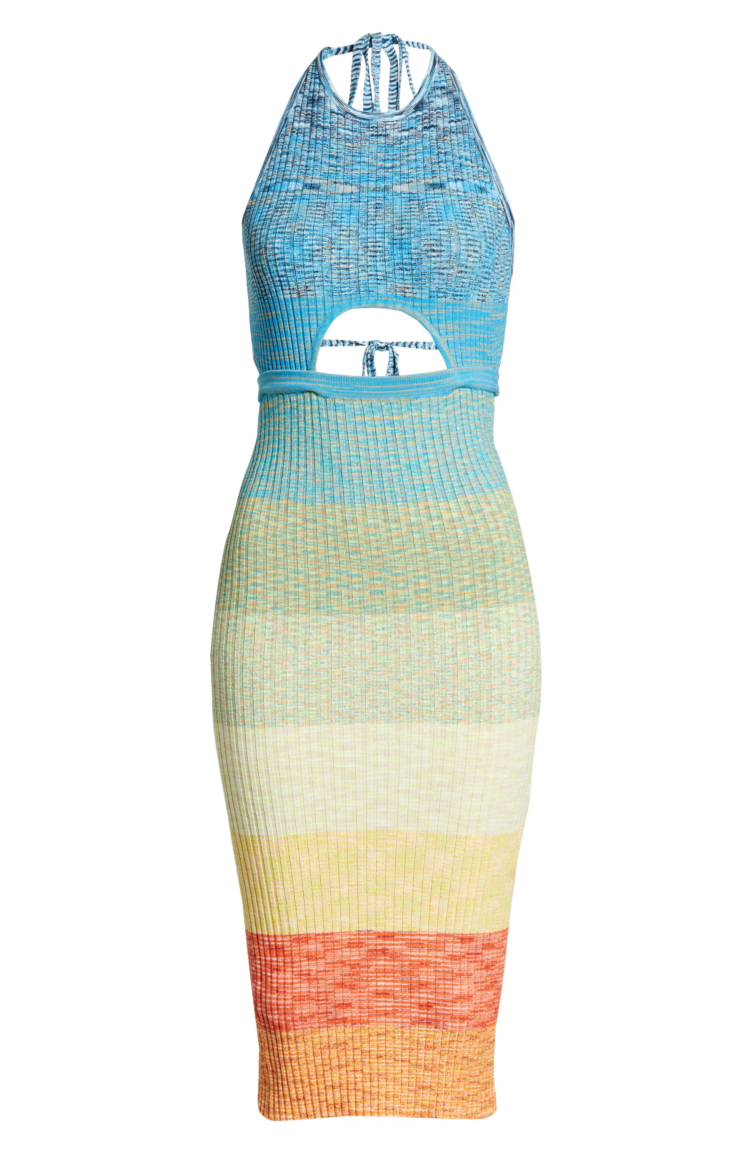 STAUD Edesia Rainbow Rib Halter Dress in Rainbow Multi at Nordstrom, Size Medium | Nordstrom