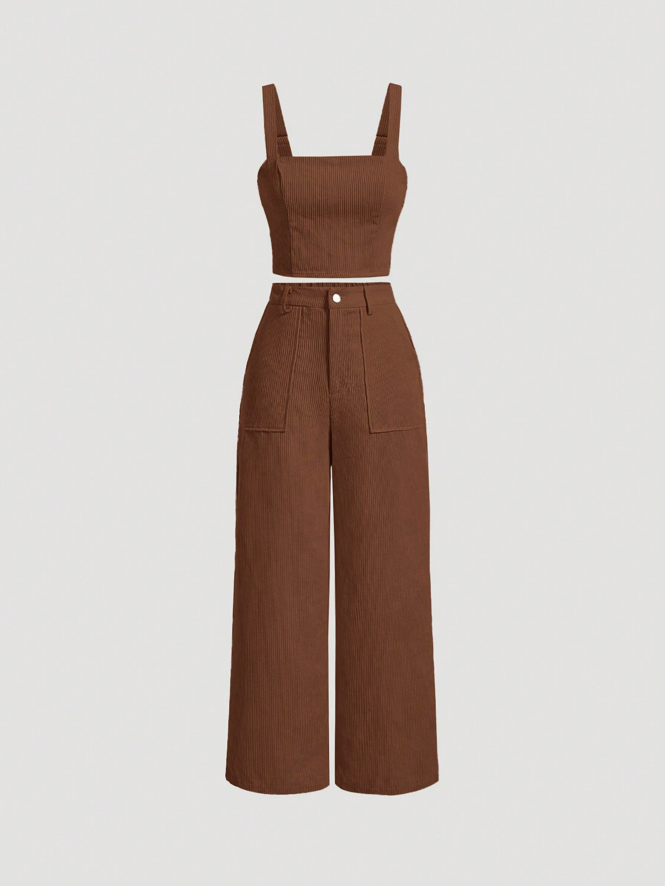 SHEIN MOD Women's Corduroy Camisole Top And Wide Leg Pants Set | SHEIN