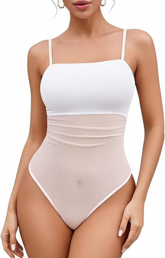 Avidlove Women Mesh Bodysuit Top Sexy Spaghetti Strap Cami Sleeveless Sheer Going Out Tops Concer... | Amazon (US)