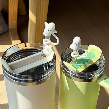Cute Ghost Straw Covers Cap Compatible with Stanley Cup 30 40 oz, 4PCS Silicone Reusable Drinking... | Amazon (US)