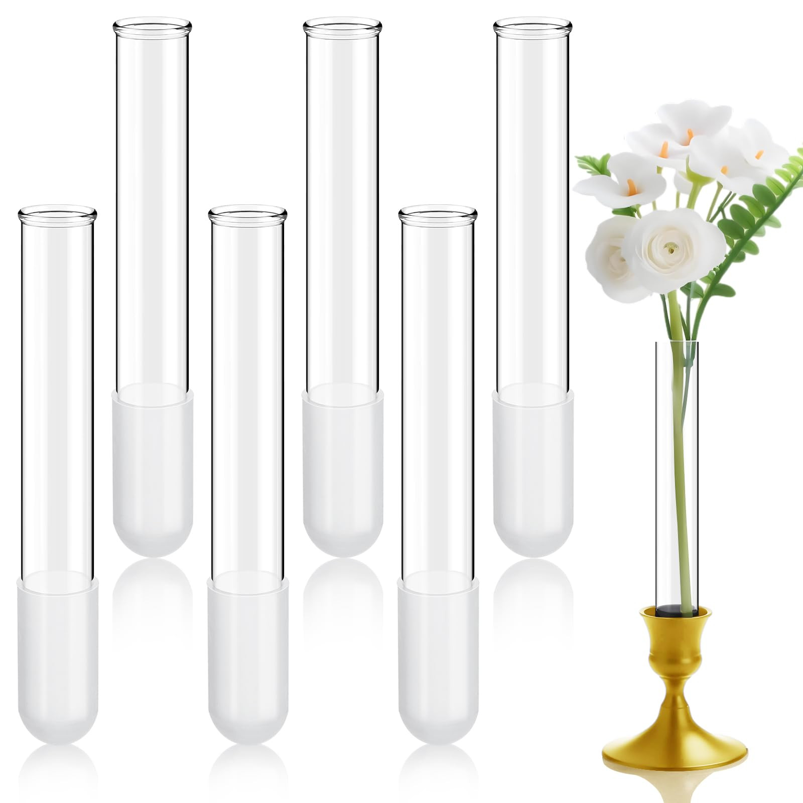 Amazon.com: Ninehaoou 6 Pack 5.9" Glass Bud Vase Taper Candle Holder's Bud Vase for Flower Candlestick Sizes from 22mm to 27mm Adjustable Designed Specially for Taper Candle Holder for Tablescapes, Wedding Decor : Home & Kitchen | Amazon (US)
