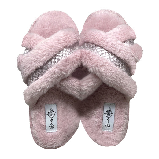 Ladies Cross-Strap Faux Fur Slippers | Five Below